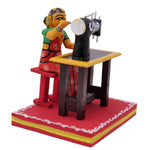Hand Crafted Handmade beautiful Wooden Kondapalli sewing machine with woman toy