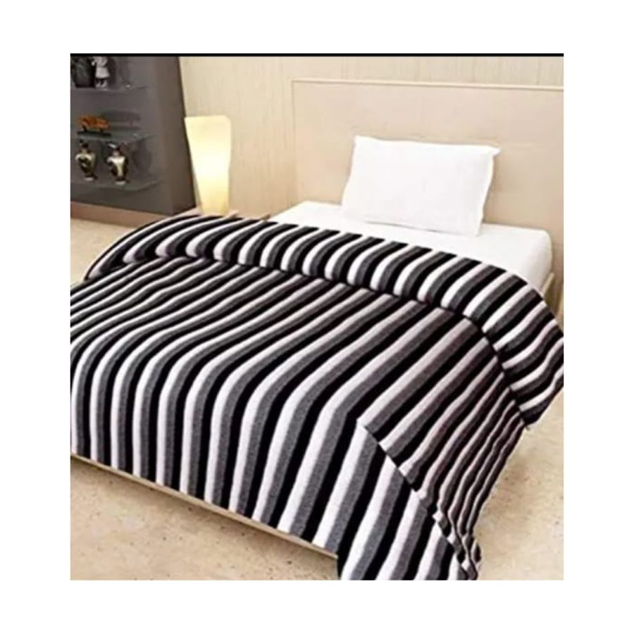 Blanket  Non woven warm single blanket with black and white stripes