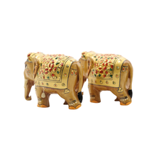 Handcrafted Elephant Pair in White Wood Charming Home Decor