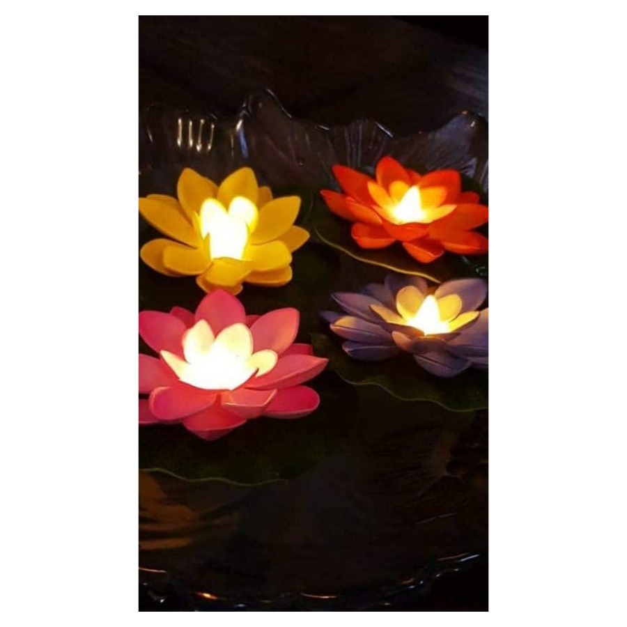 Lotus Flower Floating Diya Set with Water Sensor (Set of 6)