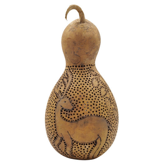 Handcrafted Bottle Gourd Deer Lamp with Holder & 2M Wire