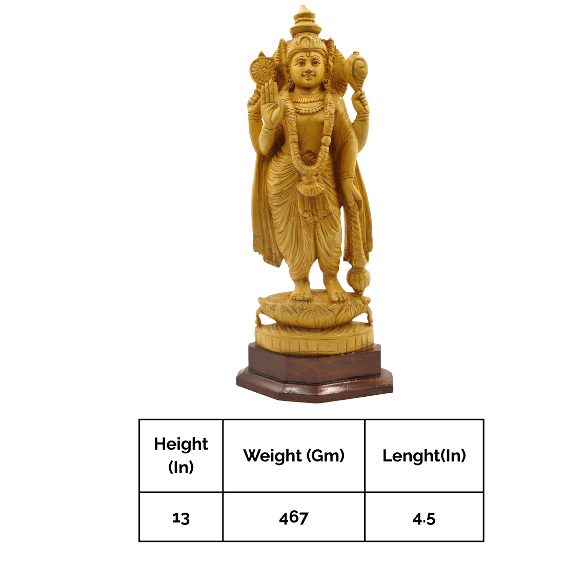 Wooden Vishnu Murthy Idol Handmade Divine Home Decor