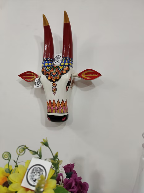 Hand-Painted Wooden Cow Face Wall Decor | 15x17 Inch