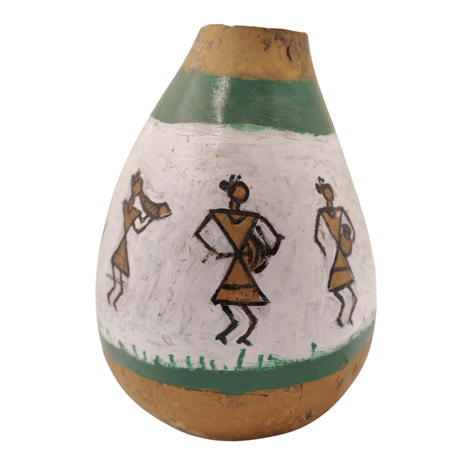 Handmade Bottle Gourd Vase Warli Tribal Art