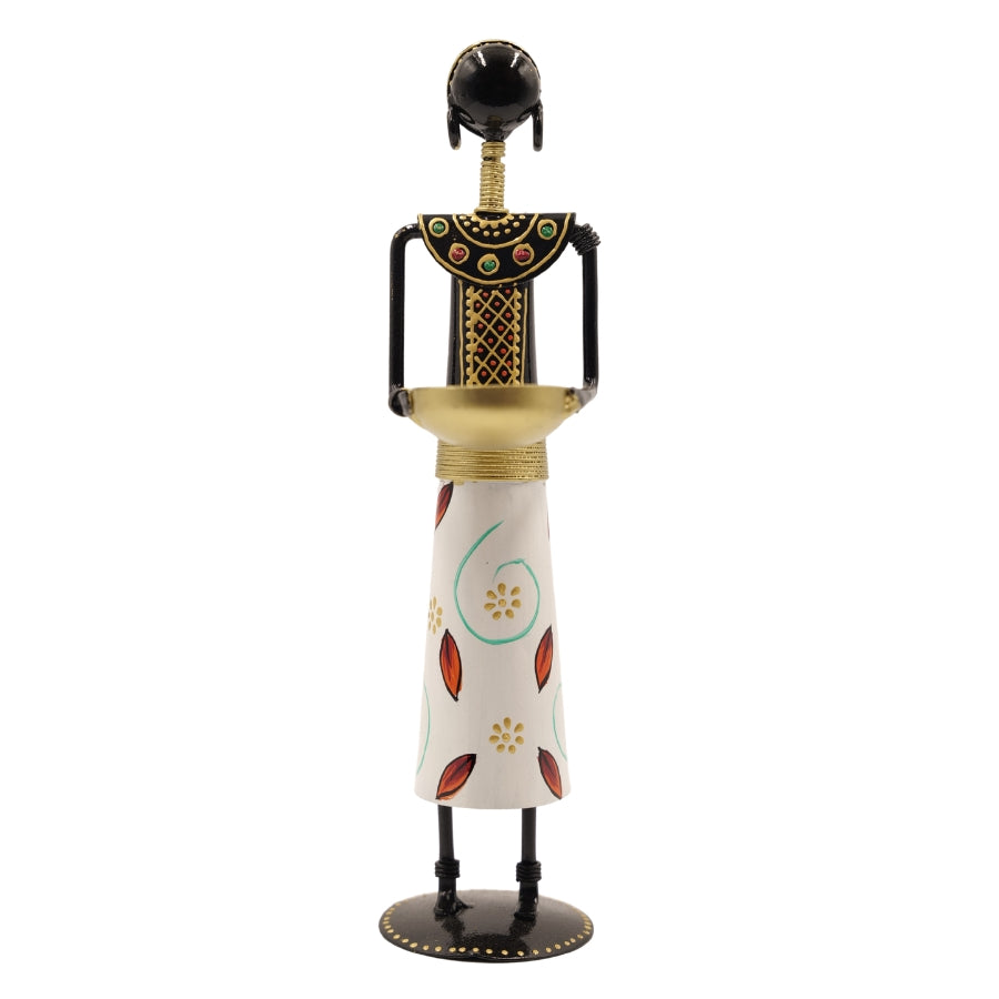 Handmade Tribal Lady Candle Holder Metal Figurine Decor