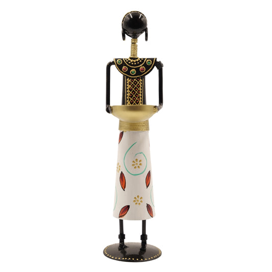 Handmade Tribal Lady Candle Holder Metal Figurine Decor