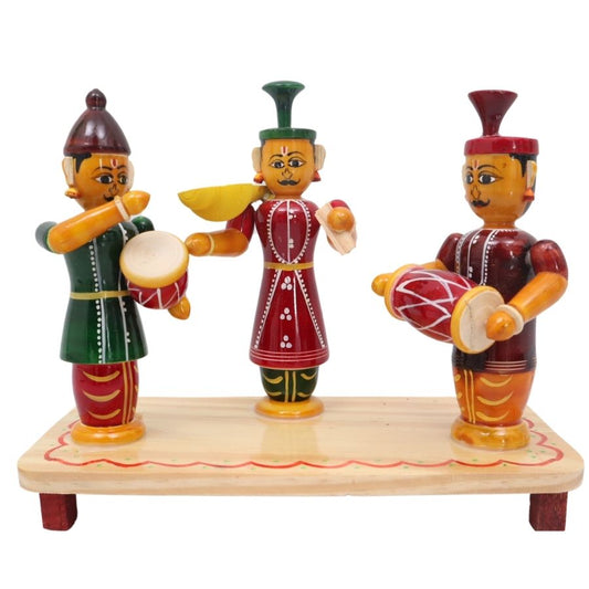 🎭 IndiaFx Handcrafted Etikoppaka Burrakatha Set | 22 CM