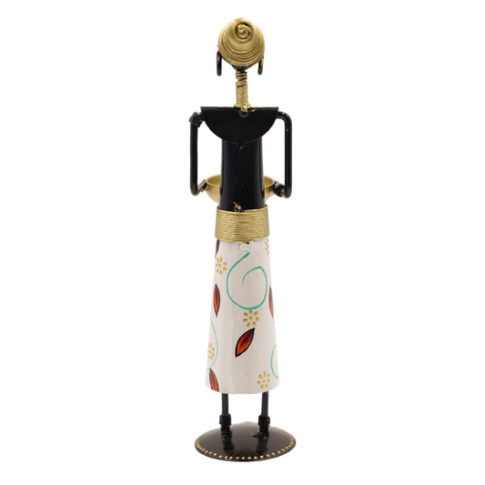 Handmade Tribal Lady Candle Holder Metal Figurine Decor