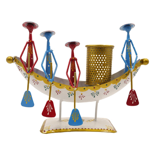 Handcrafted Boat Showpiece with Candle Stand 💛🕯️ Tribal Art Decor