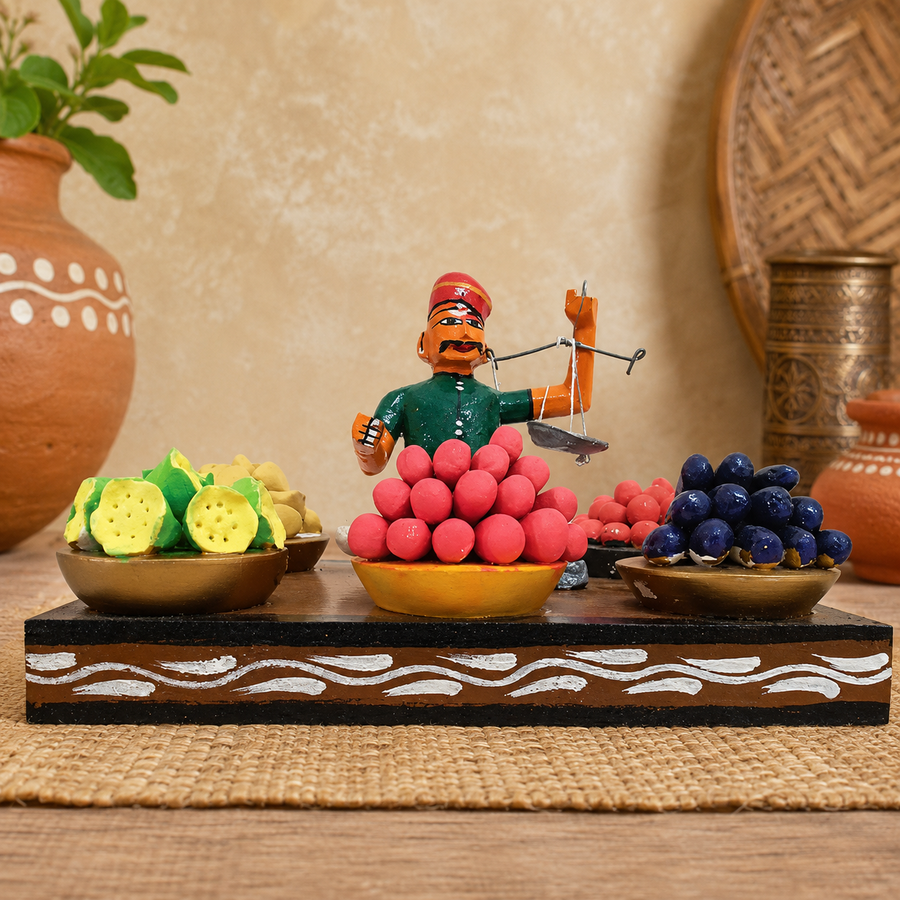 Beautiful handcrafted wooden vegetable vendor showpiece Handmade by Women Self H