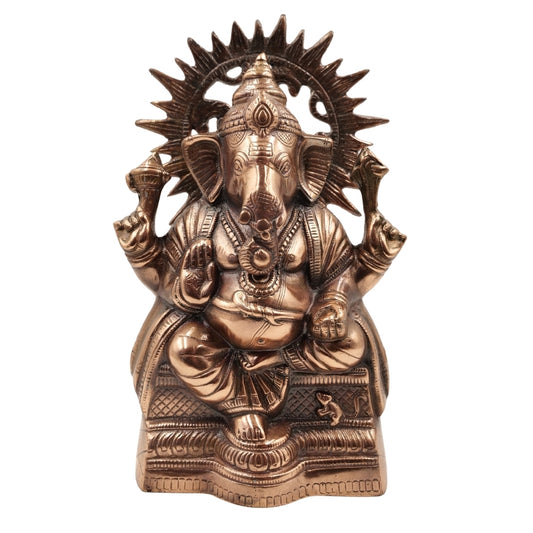 Divine Aura Brass Ganesha Idol with Prabhavali – Remover of Obstacle
