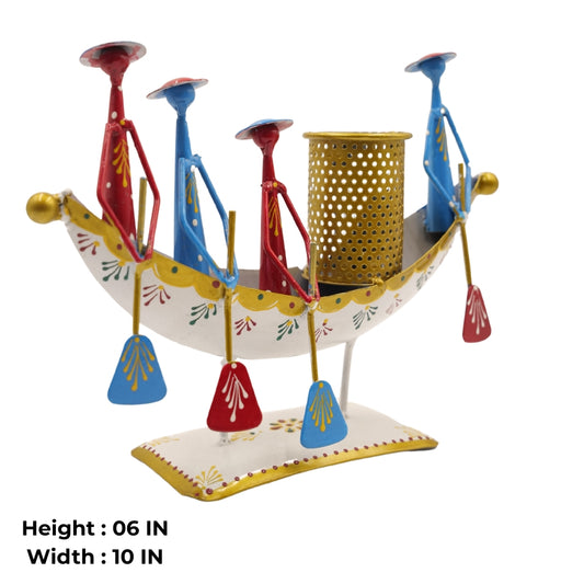 Handcrafted Boat Showpiece with Candle Stand 💛🕯️ Tribal Art Decor