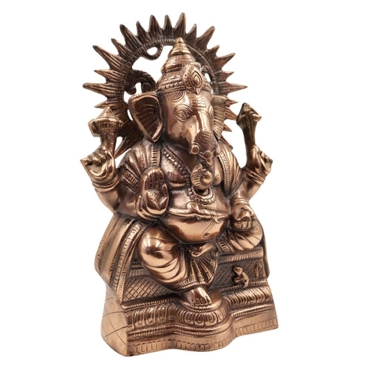 Divine Aura Brass Ganesha Idol with Prabhavali – Remover of Obstacle