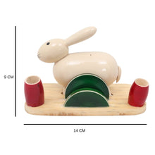 IndiaFx Handcrafted Etikoppaka Pens and Card Holder Stand | 14 CM | Rabbit