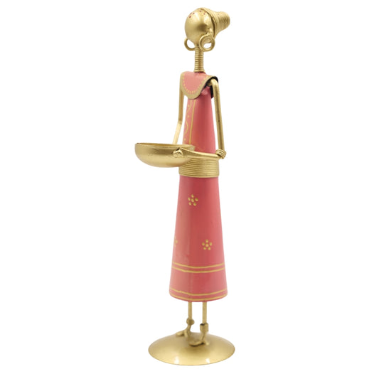 Handmade Tribal Lady Candle Holder Metal Figurine Decor