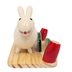 IndiaFx Handcrafted Etikoppaka Pens and Card Holder Stand | 14 CM | Rabbit