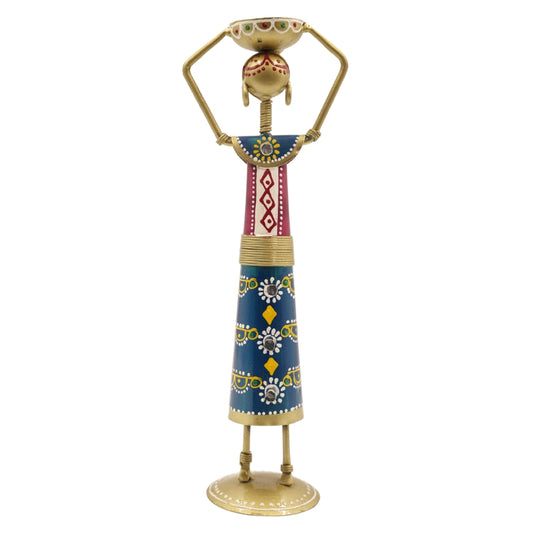 Handmade Tribal Lady Head Candle Holder Metal Figurine Decor