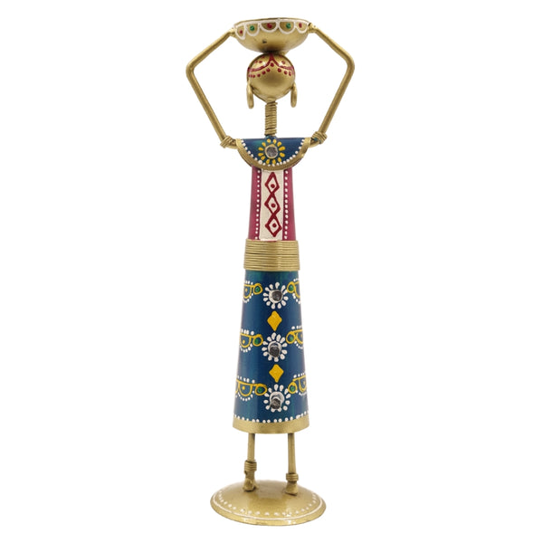 Handmade Tribal Lady Head Candle Holder 🎨✨ Metal Figurine Decor