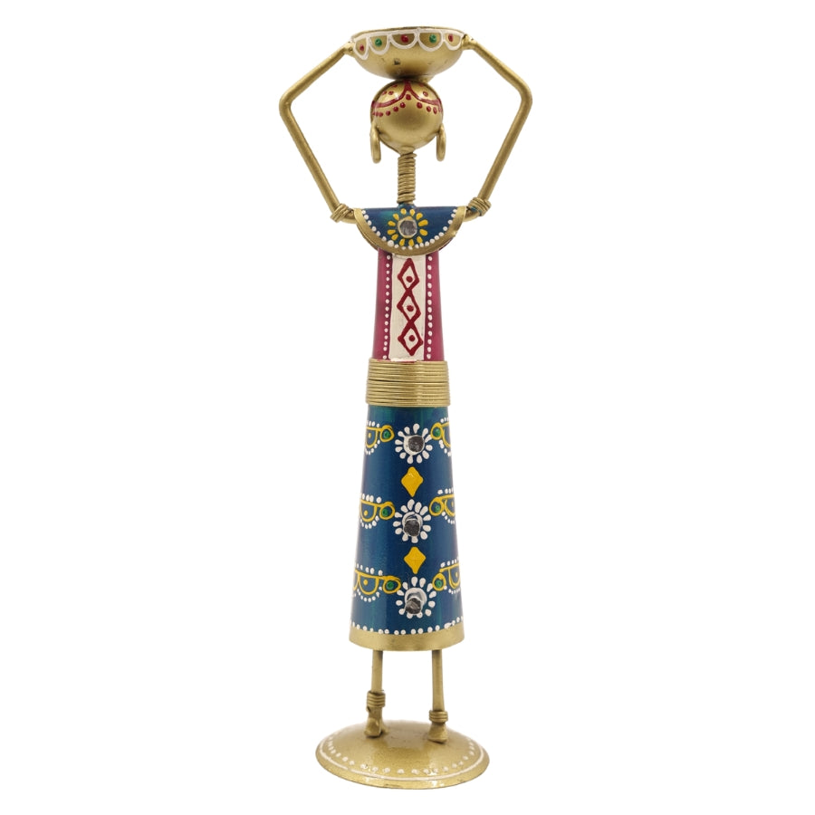 Handmade Tribal Lady Head Candle Holder Metal Figurine Decor