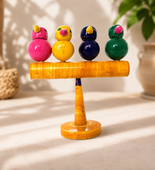 Etikoppaka Special 4 Birds Showpiece Wooden Toy Handmade