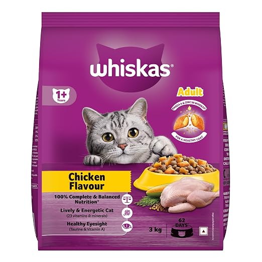 Whiskas Dry Cat Food Chicken Flavour | Daily Nutrition Meal for Adult Cats | 3 kg