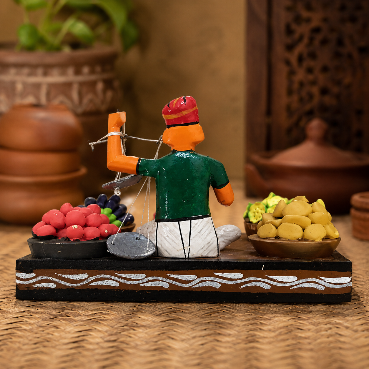 Beautiful handcrafted wooden vegetable vendor showpiece Handmade by Women Self H