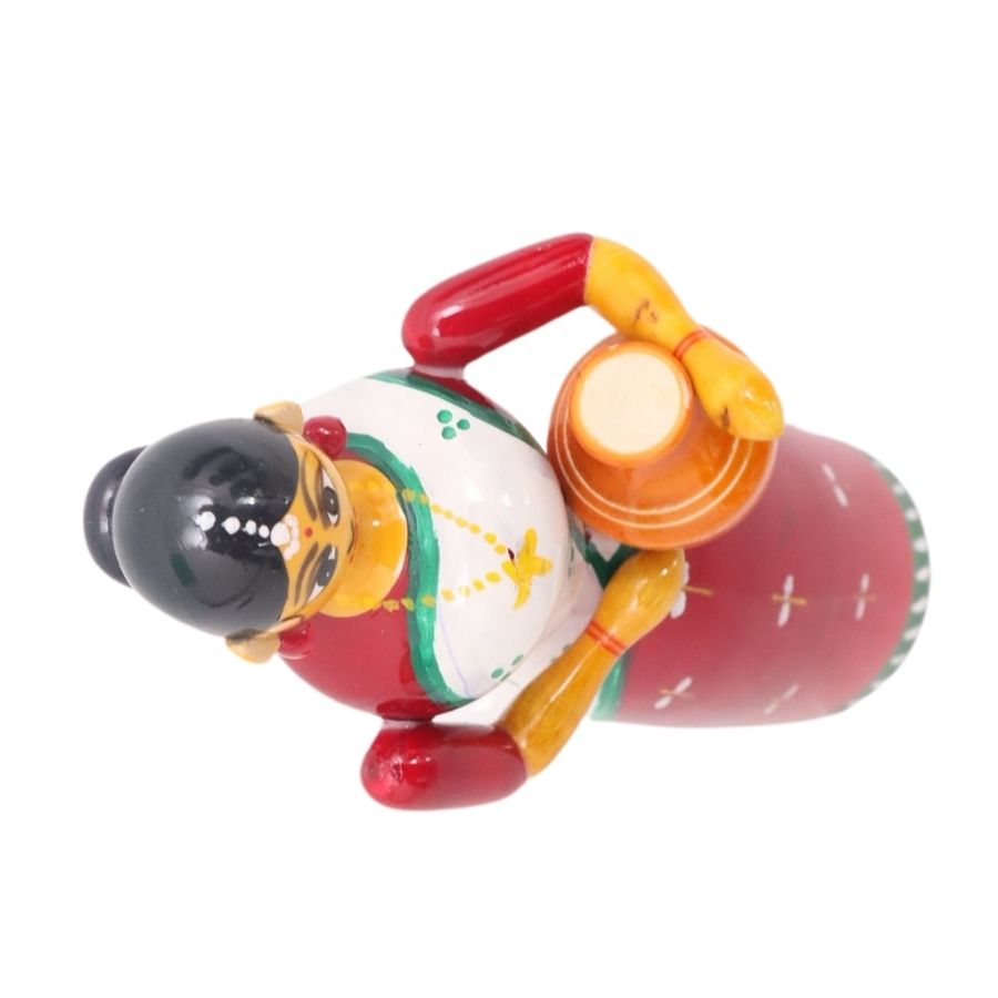 IndiaFx Handcrafted Etikoppaka Lady With Pot Showpiece Toy | 6 IN