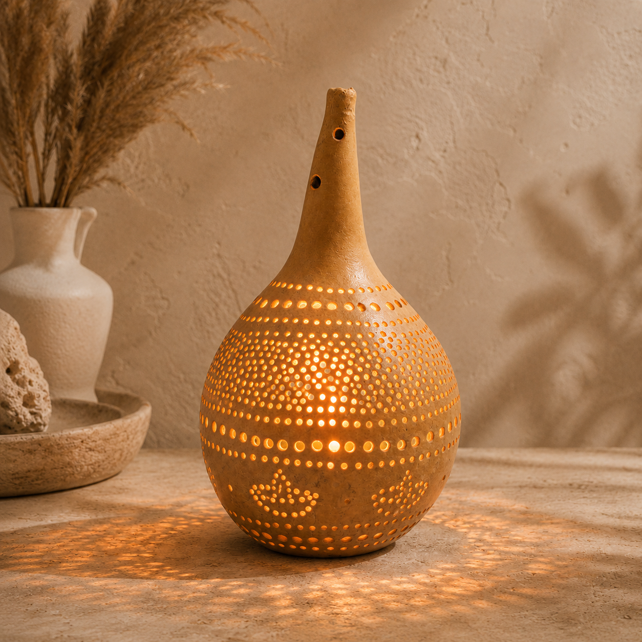 Handcrafted Bottle Gourd Hanging Lamp Open-Cut Ambient Light Decor