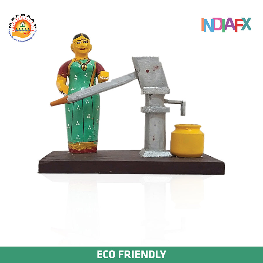 wooden handcrafted woman with handpump home decor showpiece (Drawing Water Handp
