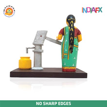 wooden handcrafted woman with handpump home decor showpiece (Drawing Water Handp