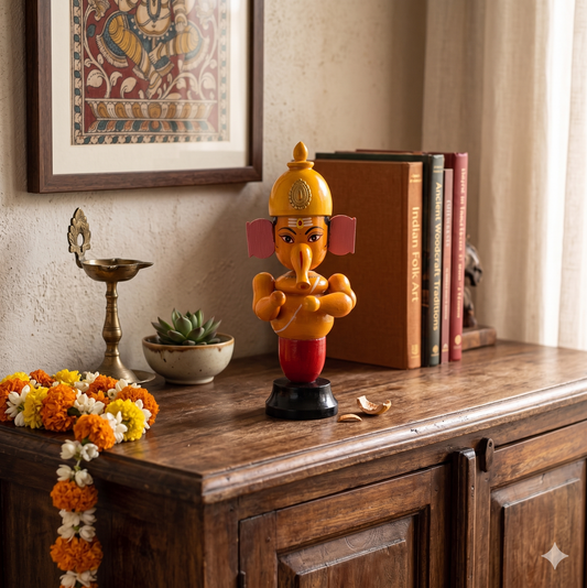 Etikoppaka wooden shiny yellow coloured Ganesh showpiece Handmade Decorative