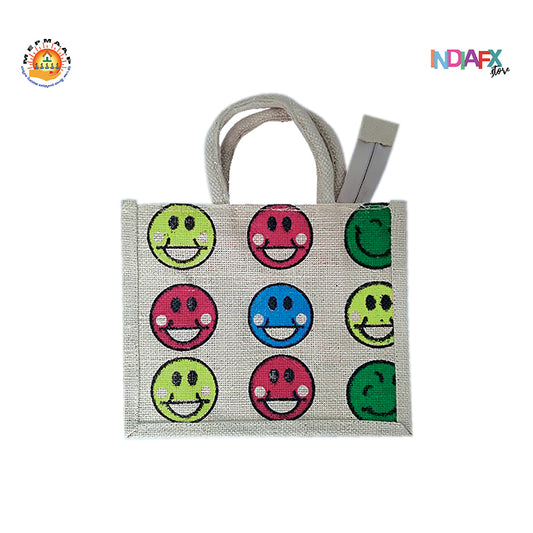 🎒😊 Smily Print Jute Lunch Bag | Handmade by Women Self Help Groups