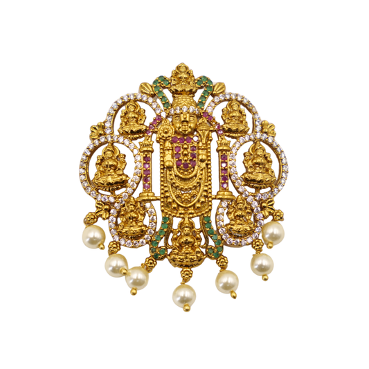 Balaji Temple Pendant | Antique Gold Pearl Drop