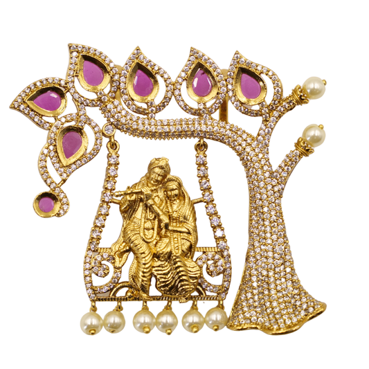 Radha Krishna Pendant | Tree Design Pearl Drops