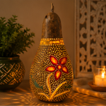 Natural Bottle Gourd Lamp Handpainted Flower Pattern Light