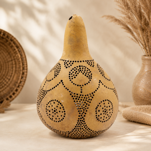 Natural Bottle Gourd Lamp Hand-Carved Circular Motif Light