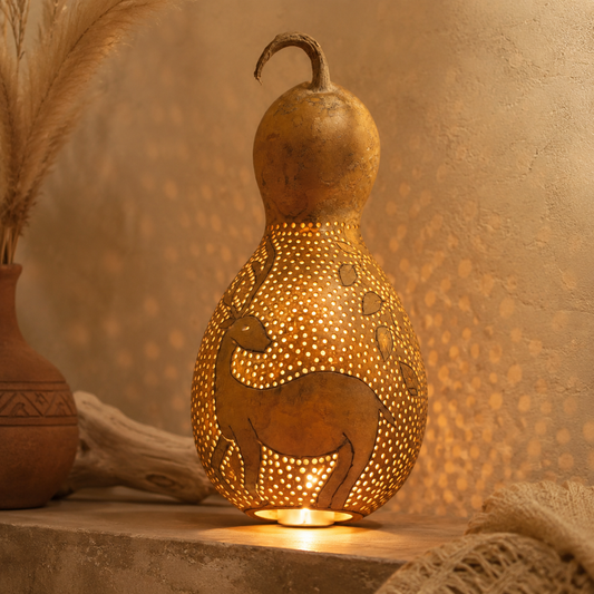 Handcrafted Bottle Gourd Deer Lamp with Holder & 2M Wire