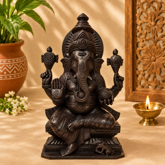 Ganpati Ganesh Wooden Showpiece Murti Handmade by Women SHG
